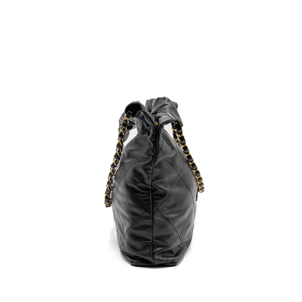 CHANEL MEDIUM 22 BAG BLACK LETTER CAVIAR BLACK GHW (MICROCHIP)