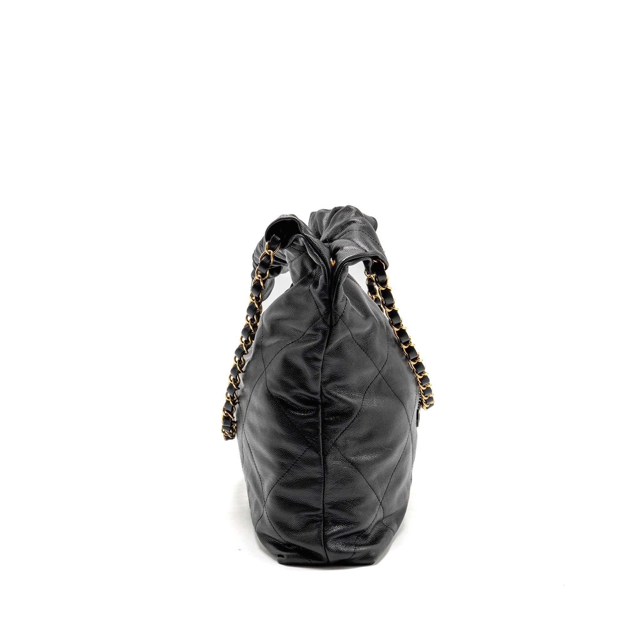 CHANEL MEDIUM 22 BAG BLACK LETTER CAVIAR BLACK GHW (MICROCHIP)