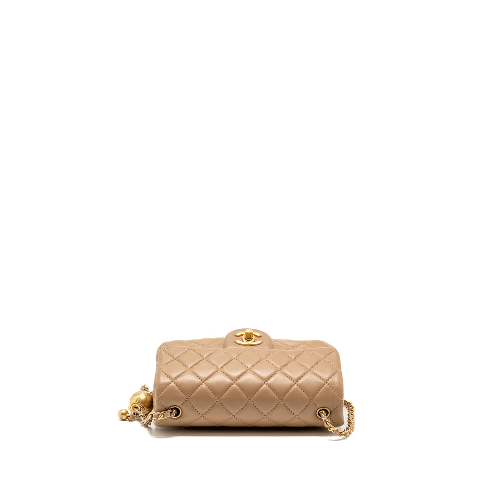 CHANEL PEARL CRUSH MINI RECTANGULAR LAMBSKIN DARK BEIGE GHW (MICROCHIP)