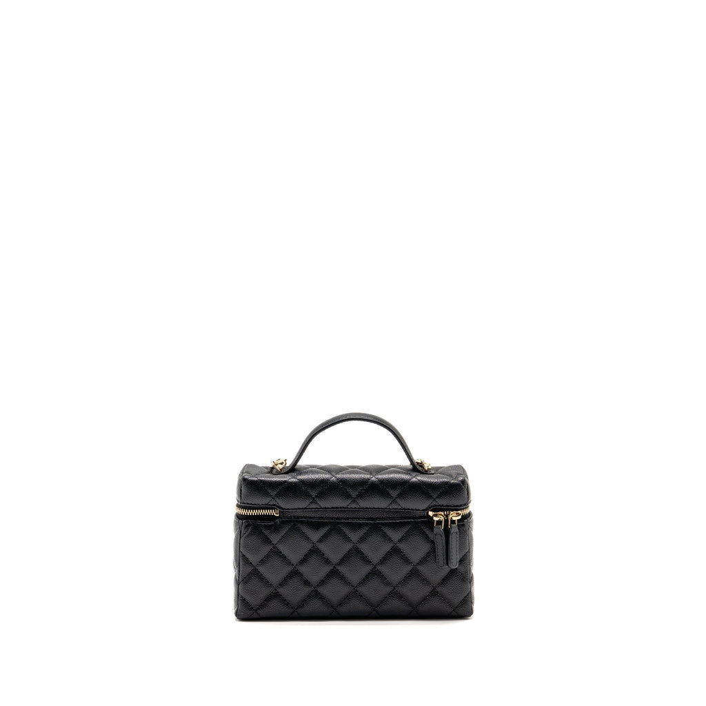CHANEL 25P CC TOP HANDLE VANITY WITH CHAIN CAVIAR BLACK LGHW (MICROCHIP)