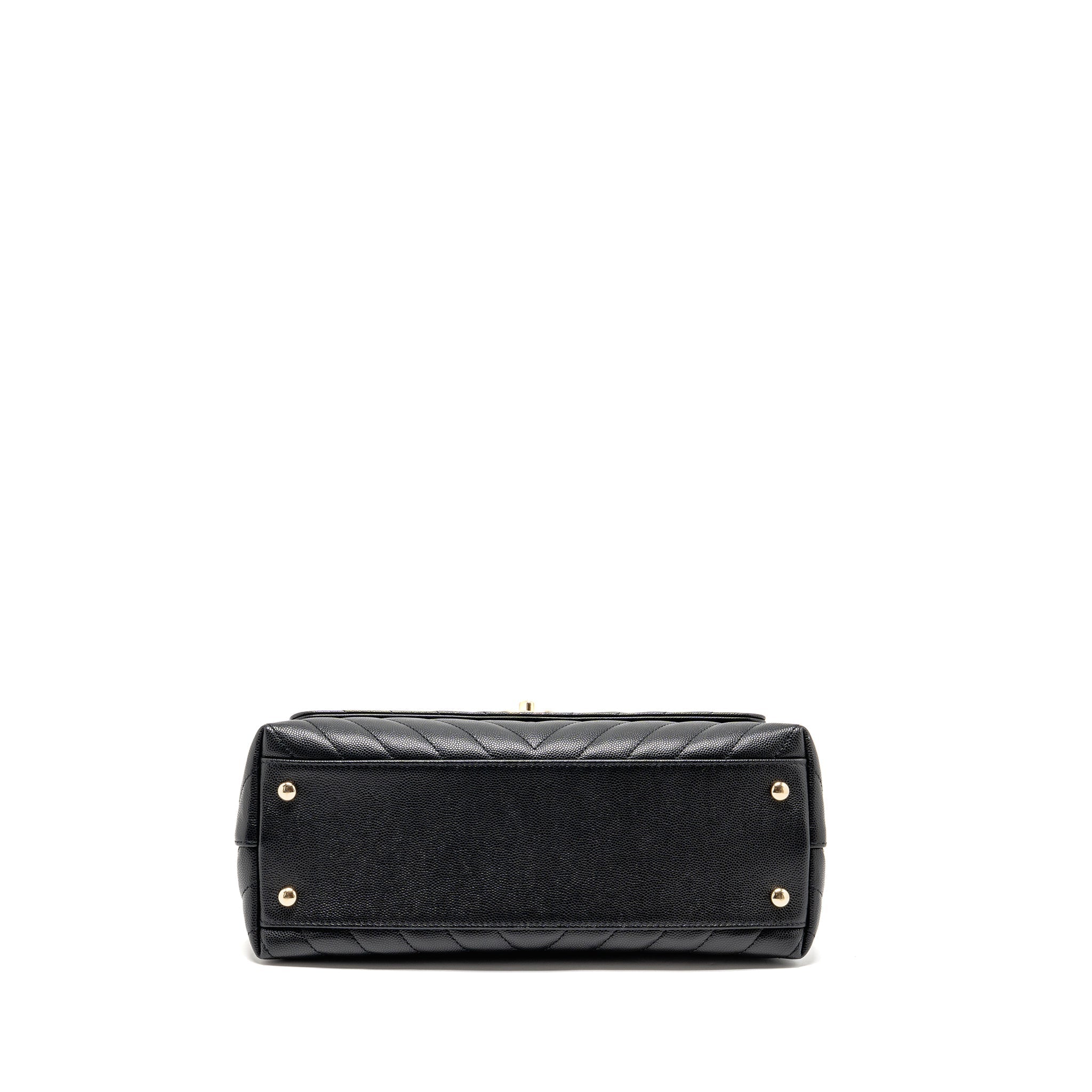 CHANEL MEDIUM CHEVRON COCO HANDLE CAVIAR BLACK / BURGUNDY HANDLE LGHW