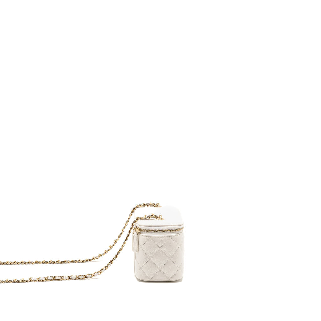 CHANEL LONG VANITY WITH CHAIN CAVIAR WHITE LGHW (MICROCHIP)
