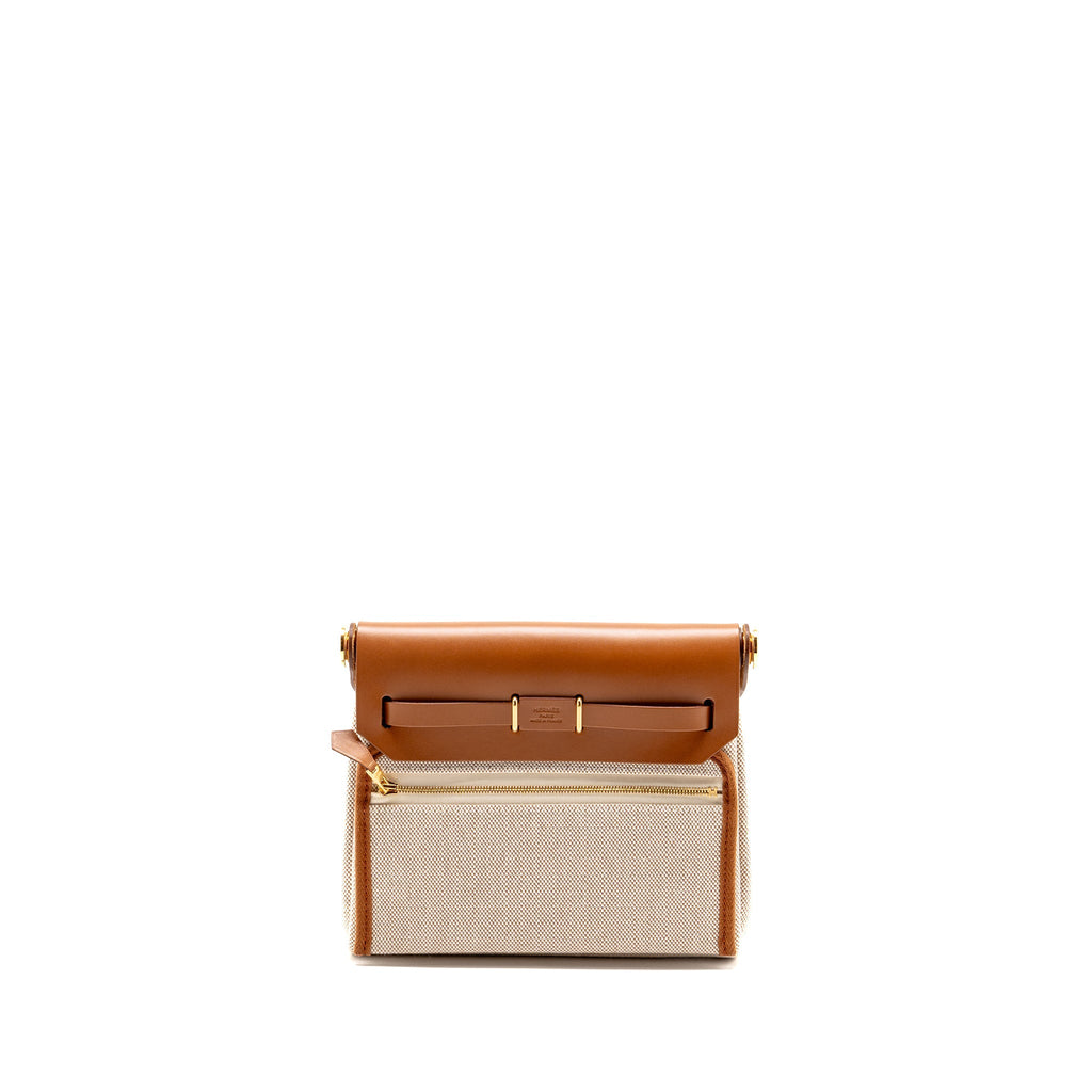 HERMES HERBAG MINI CANVAS/HUNTER LEATHER ECRU/BEIGE/FAUVE GHW