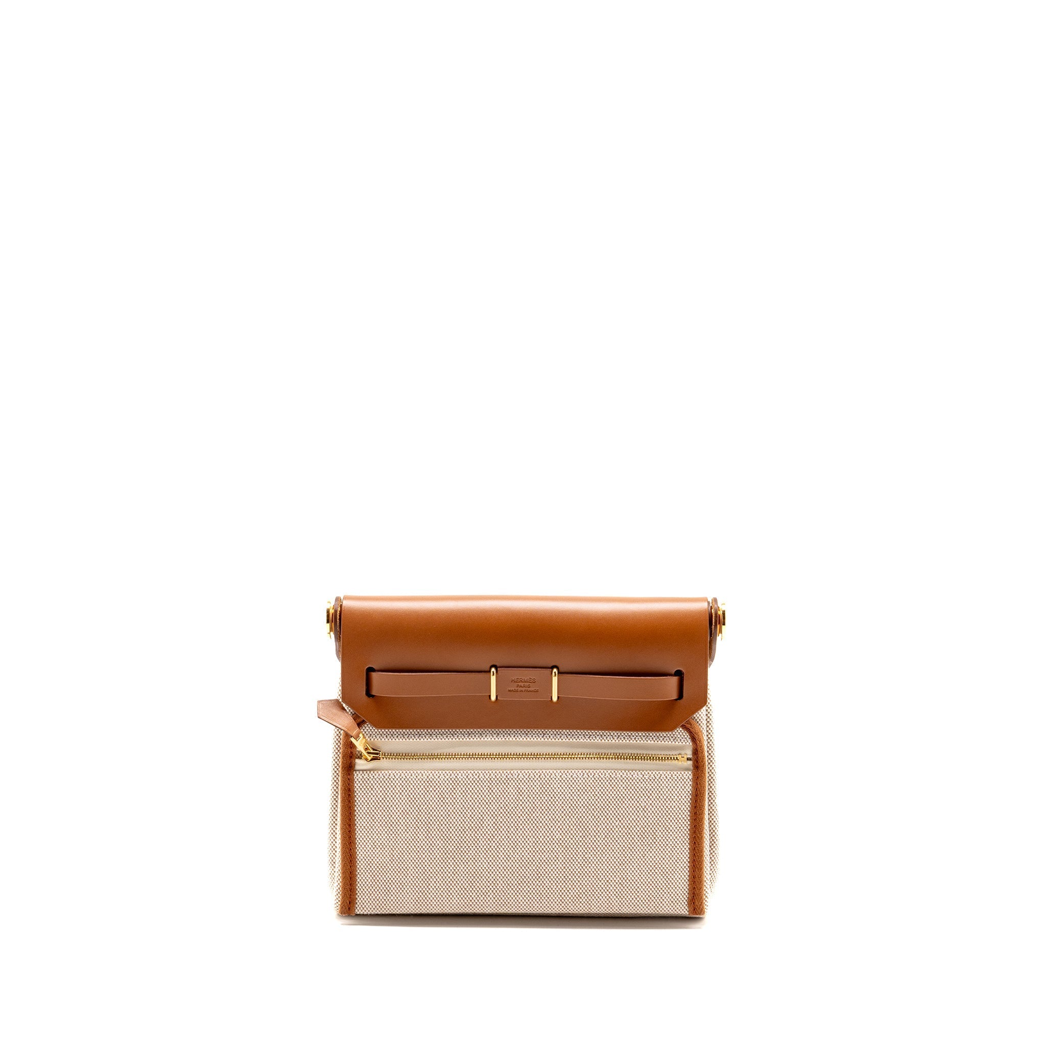 HERMES HERBAG MINI CANVAS/HUNTER LEATHER ECRU/BEIGE/FAUVE GHW