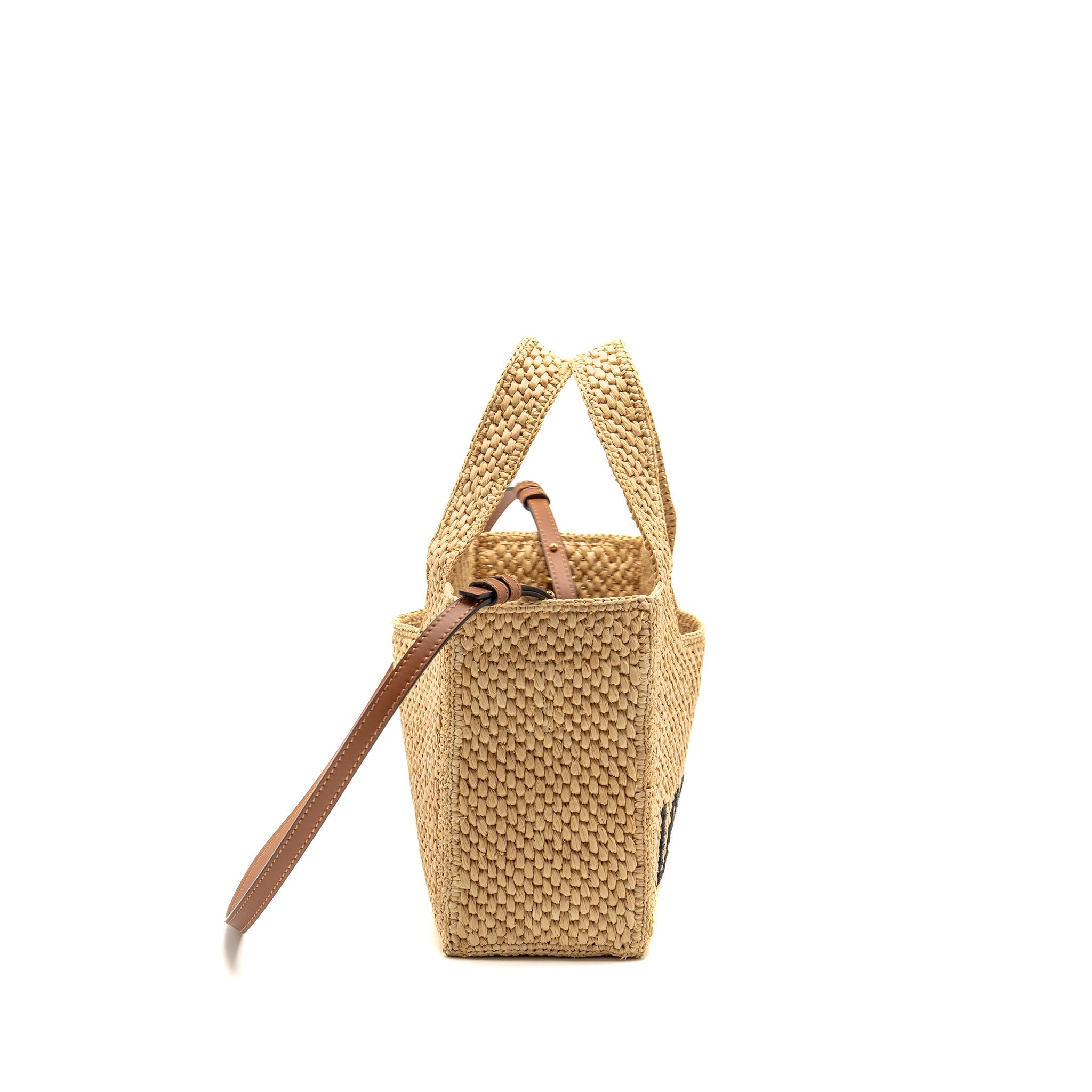 LOEWE SMALL FONT TOTE BAG RAFFIA/CALFSKIN NATURAL GHW