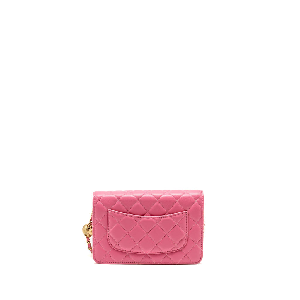CHANEL PEARL CRUSH WALLET ON CHAIN LAMBSKIN PINK GHW