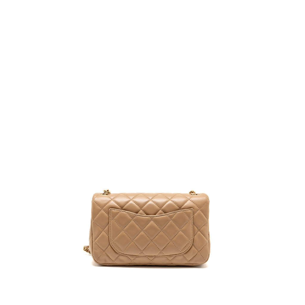 CHANEL PEARL CRUSH MINI RECTANGULAR LAMBSKIN DARK BEIGE GHW (MICROCHIP)