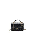 CHANEL TOP HANDLE MINI RECTANGULAR WITH DETAILED CHARM LAMBSKIN BLACK LGHW (MICROCHIP)