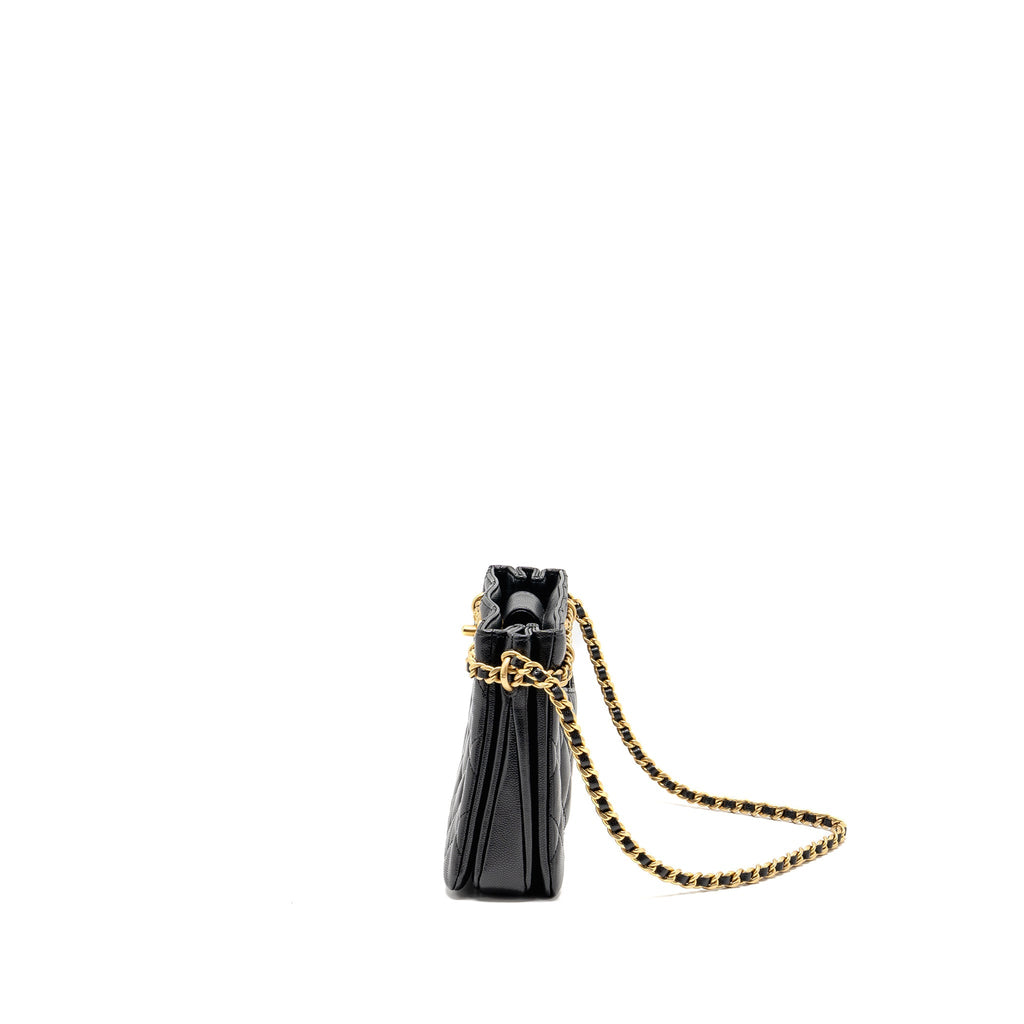 CHANEL CC CAMELLIA SMALL SHOPPING BAG CAVIAR BLACK GHW (MICROCHIP)