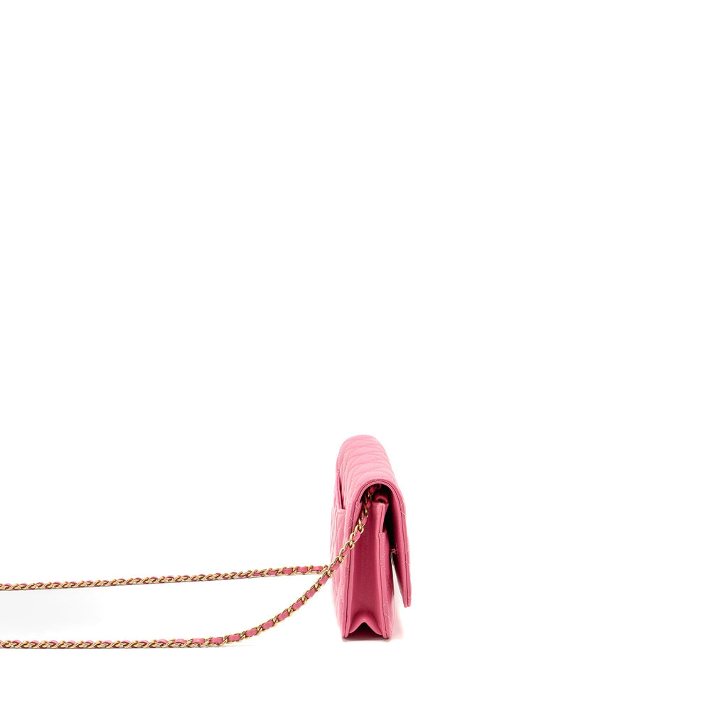 CHANEL PEARL CRUSH WALLET ON CHAIN LAMBSKIN PINK GHW
