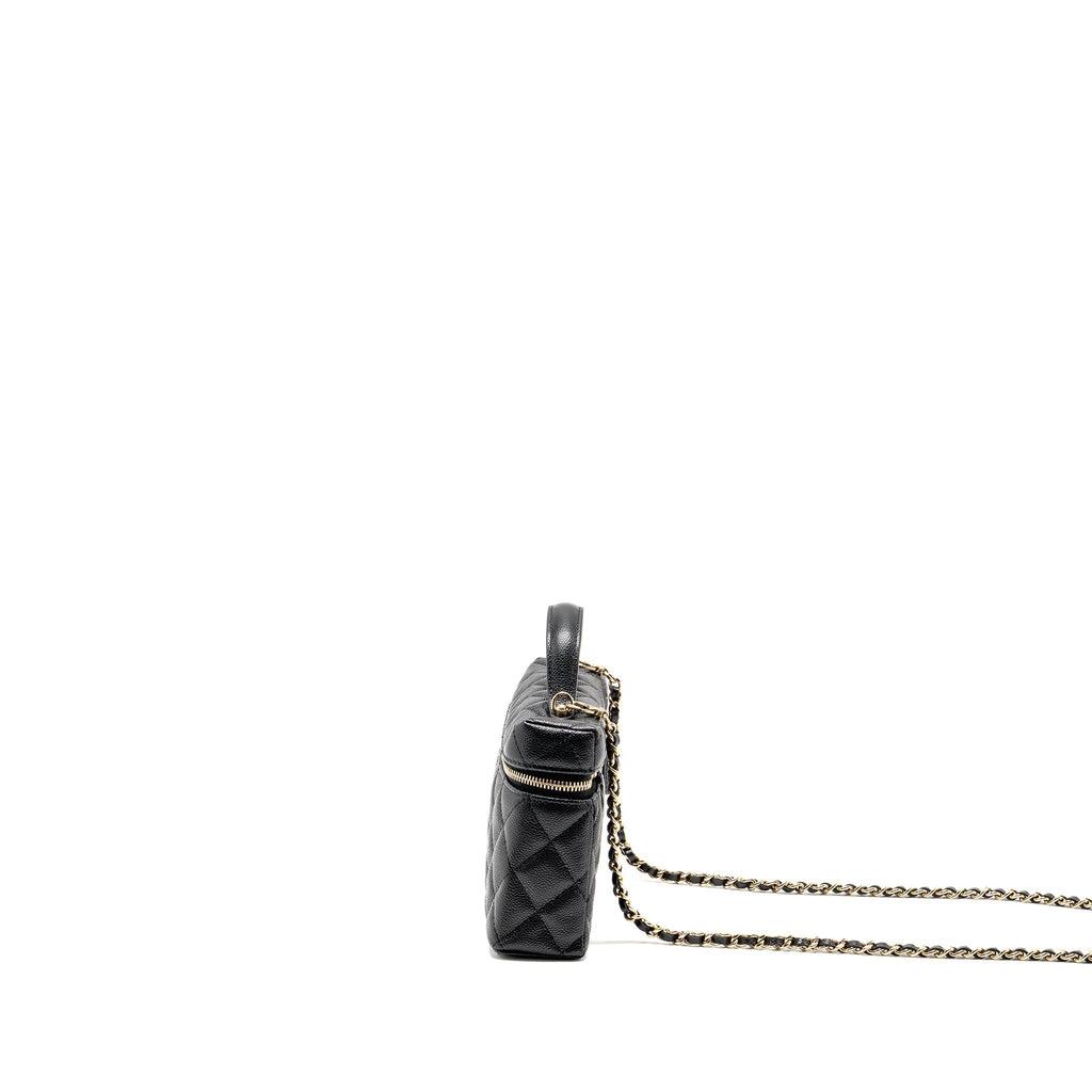 CHANEL 25P CC TOP HANDLE VANITY WITH CHAIN CAVIAR BLACK LGHW (MICROCHIP)