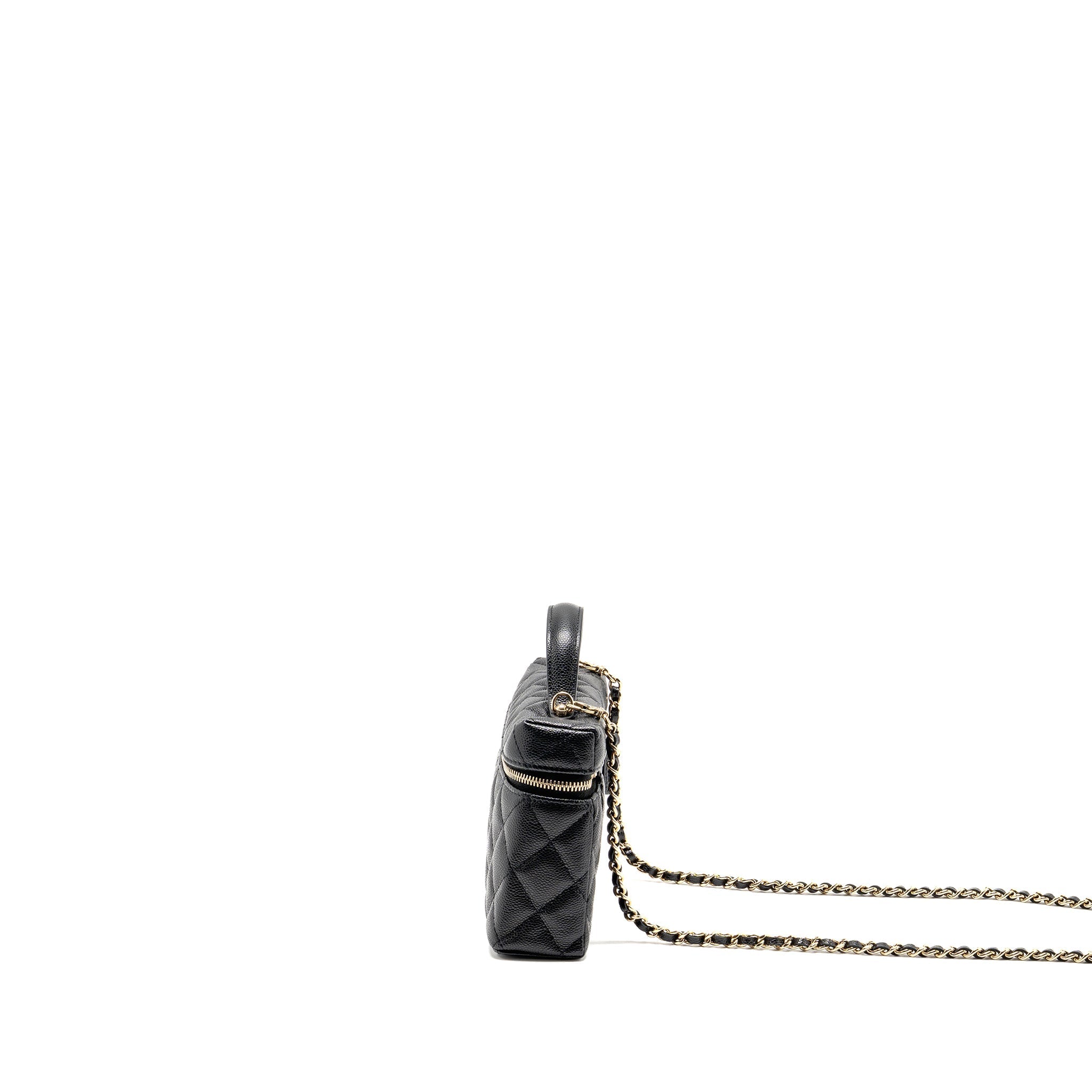 CHANEL 25P CC TOP HANDLE VANITY WITH CHAIN CAVIAR BLACK LGHW (MICROCHIP)