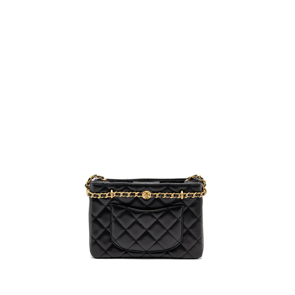 CHANEL CC CAMELLIA SMALL SHOPPING BAG CAVIAR BLACK GHW (MICROCHIP)