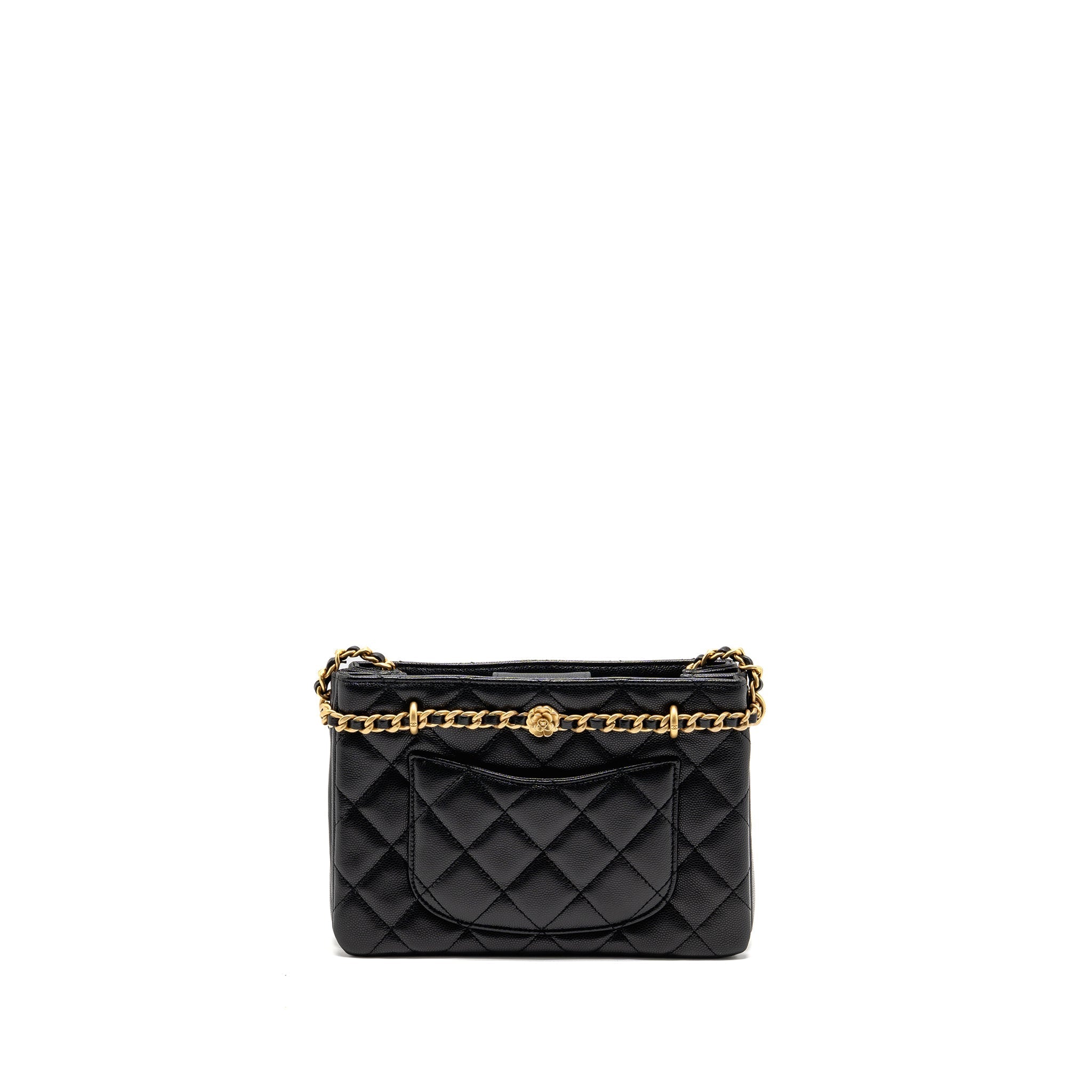 CHANEL CC CAMELLIA SMALL SHOPPING BAG CAVIAR BLACK GHW (MICROCHIP)