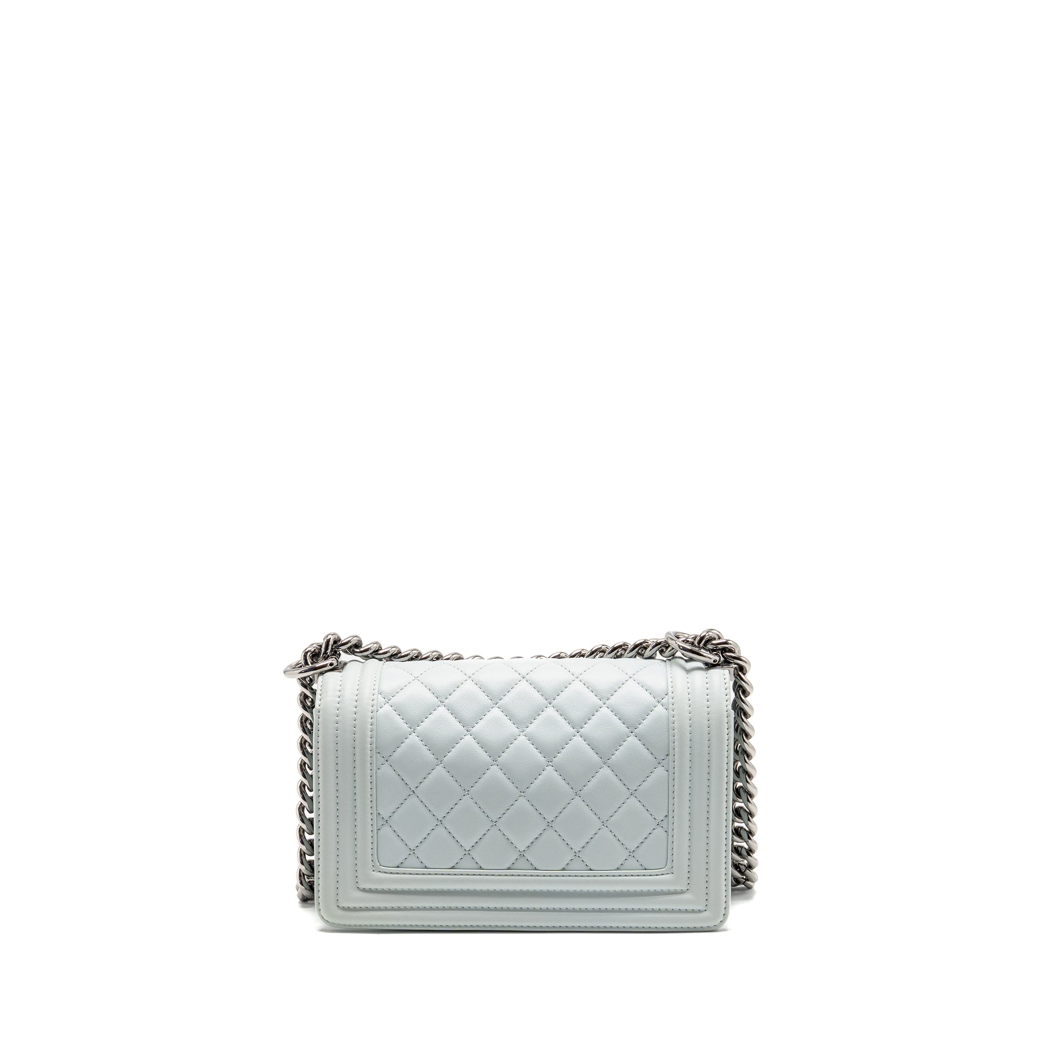 CHANEL SMALL BOY BAG CALFSKIN LIGHT BLUE SHW (MICROCHIP)