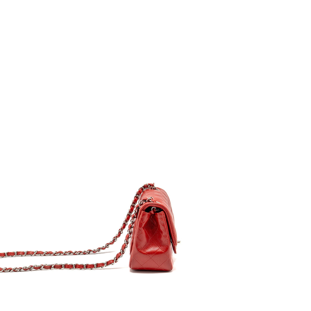 CHANEL MINI SQUARE FLAP BAG CAVIAR RED SHW