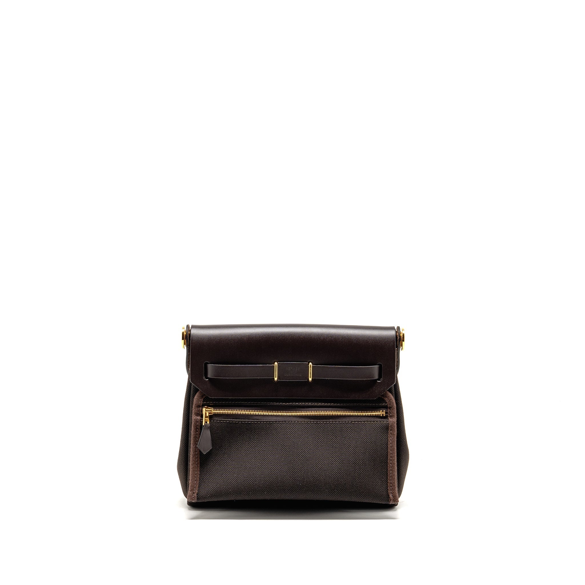 HERMES HERBAG MINI CANVAS / HUNTER LEATHER EBENE GHW