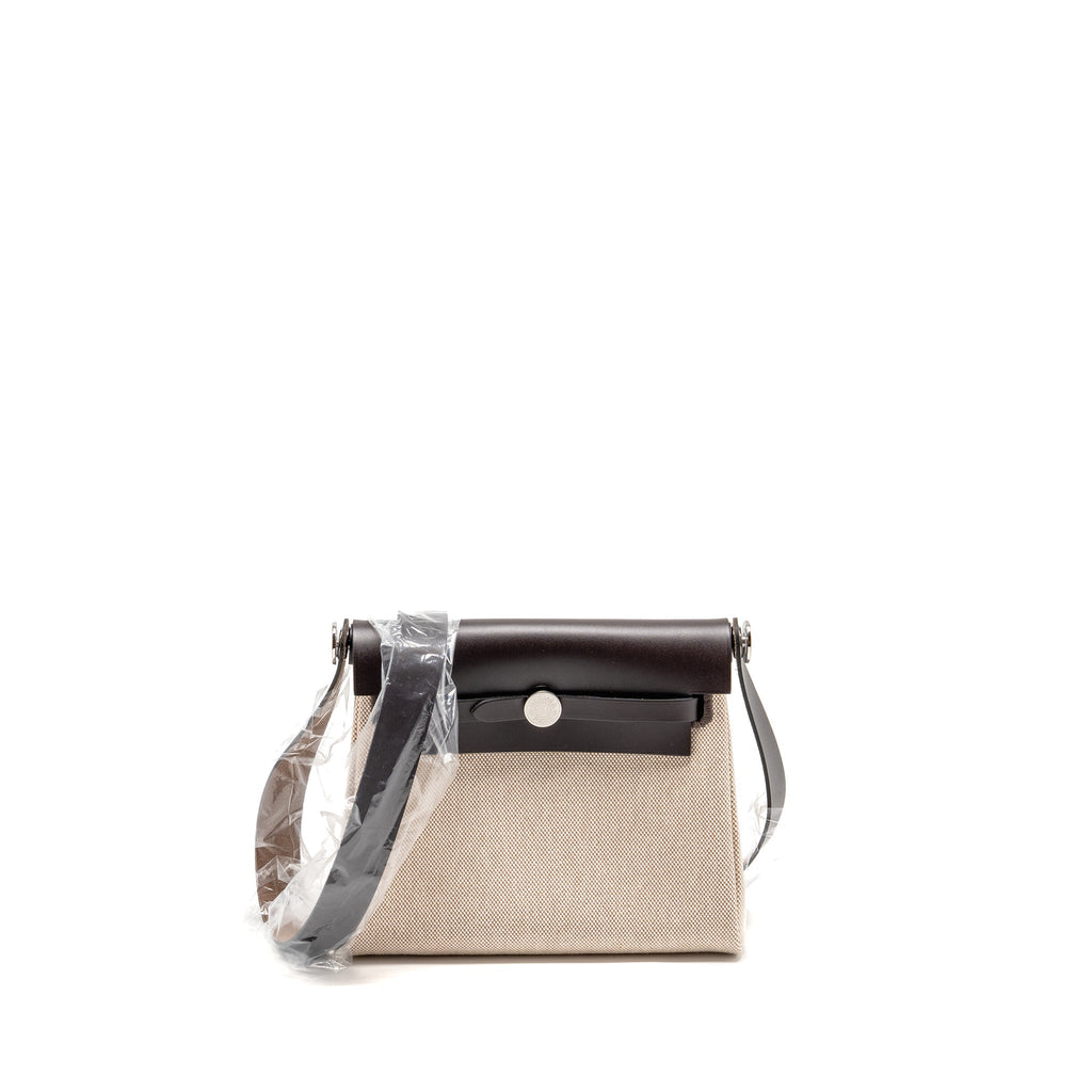 HERMES HERBAG MINI CANVAS/HUNTER LEATHER ECRU-BEIGE/EBENE SHW
