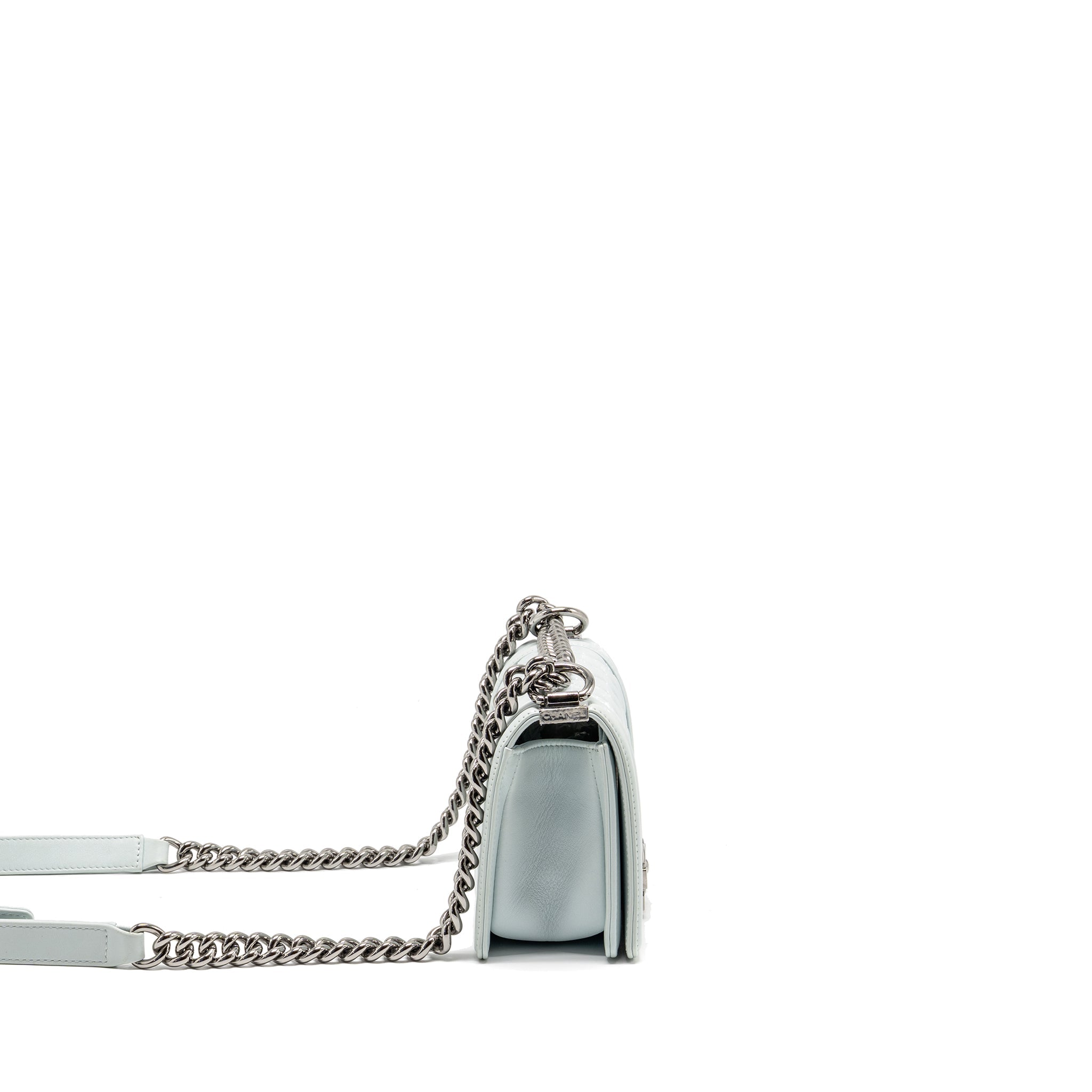 CHANEL SMALL BOY BAG CALFSKIN LIGHT BLUE SHW (MICROCHIP)
