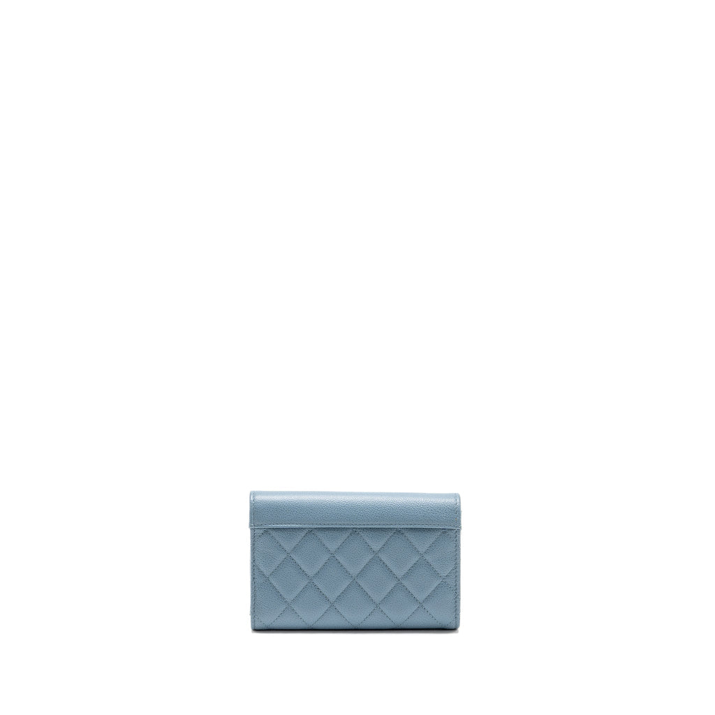 CHANEL QUILTED CC LOGO FLAP WALLET GRAINED CALFSKIN BLUE SHW