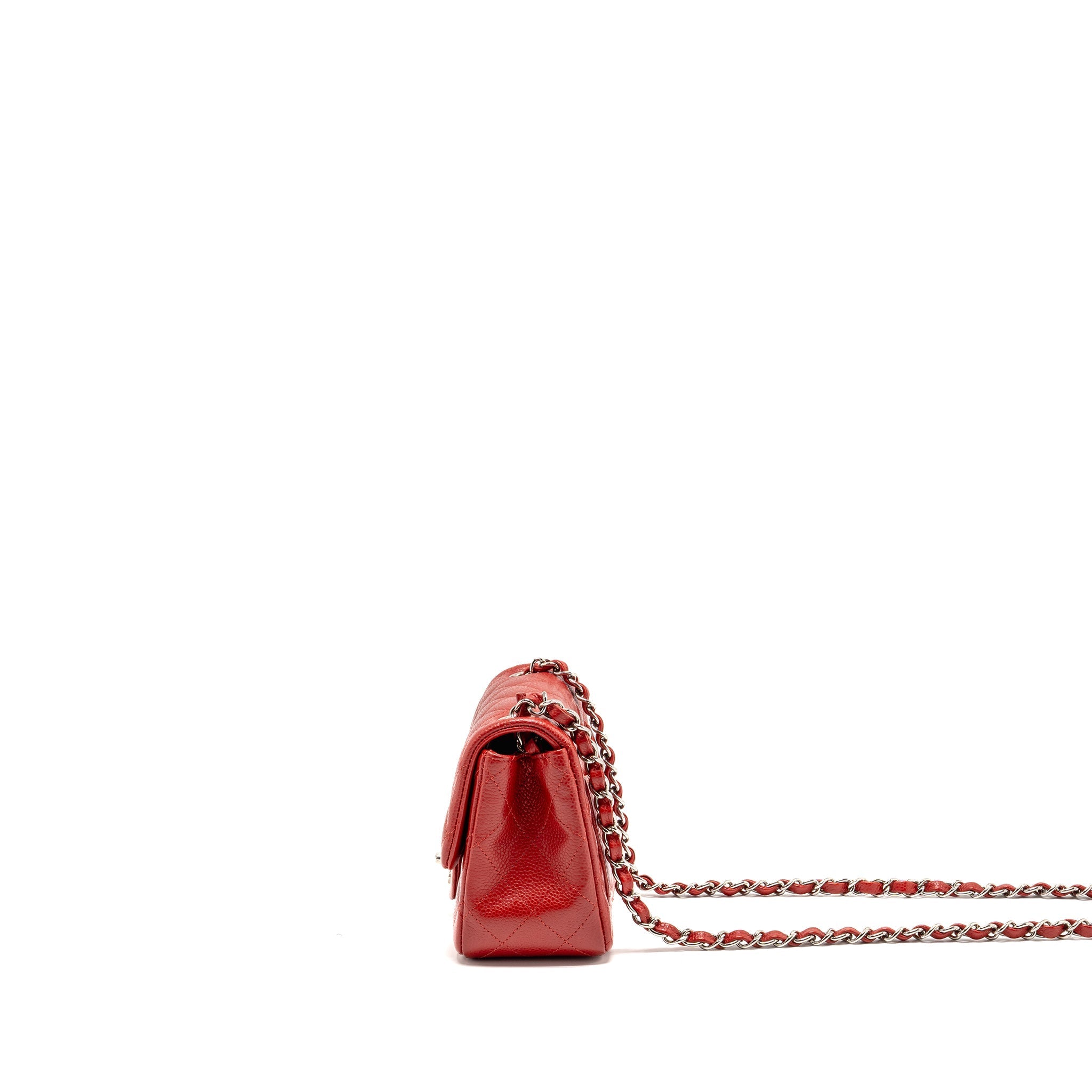 CHANEL MINI SQUARE FLAP BAG CAVIAR RED SHW