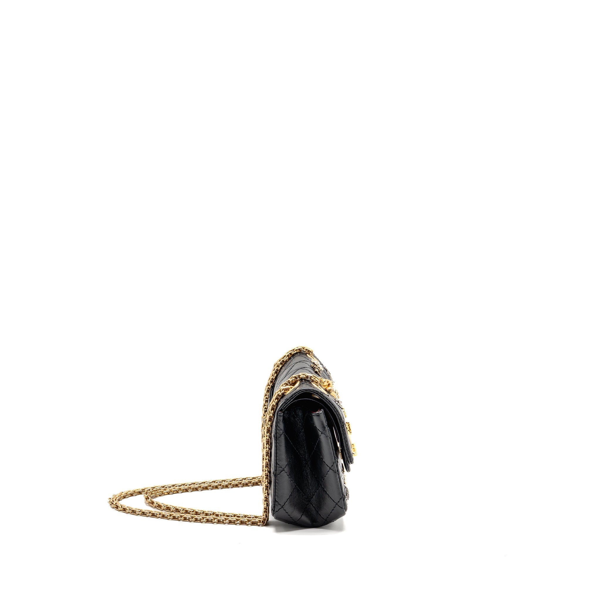 CHANEL MINI 2.55 REISSUE FLAP BAG LUCKY CHARMS AGED CALFSKIN BLACK GHW