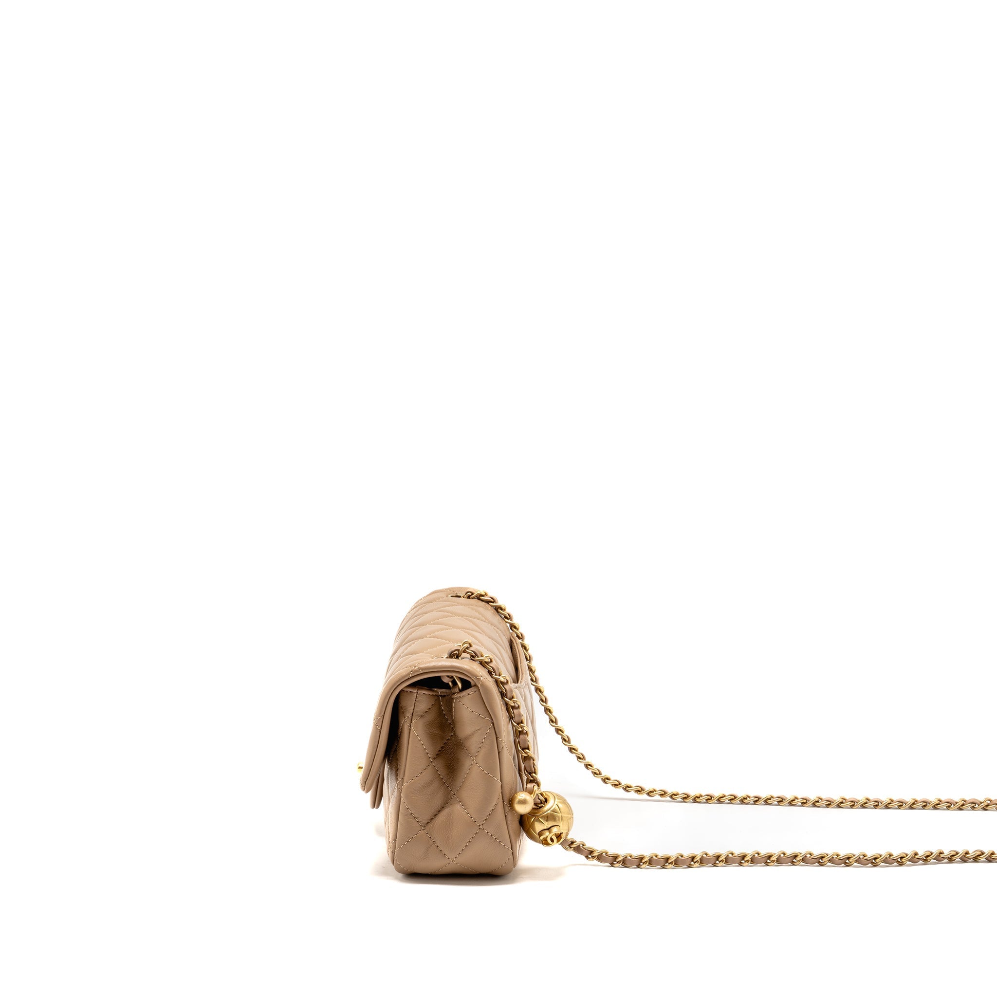 CHANEL PEARL CRUSH MINI RECTANGULAR LAMBSKIN DARK BEIGE GHW (MICROCHIP)