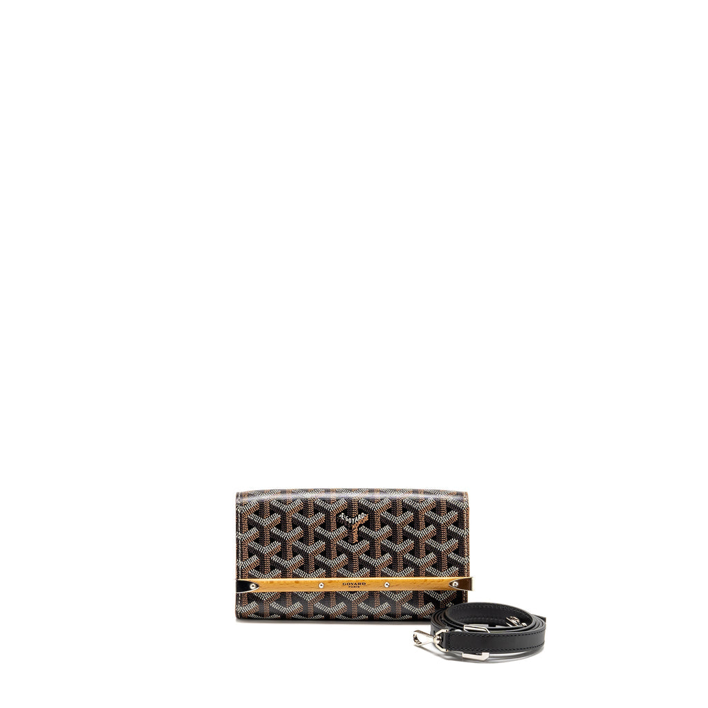 GOYARD MONTE CARLO MINI CASE WITH STRAP GOYARDINE CANVAS/LEATHER BLACK/BROWN SHW