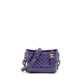 CHANEL SMALL GABRIELLE HOBO BAG CHEVRON AGED CALFSKIN PURPLE MULTICOLOUR HARDWARE