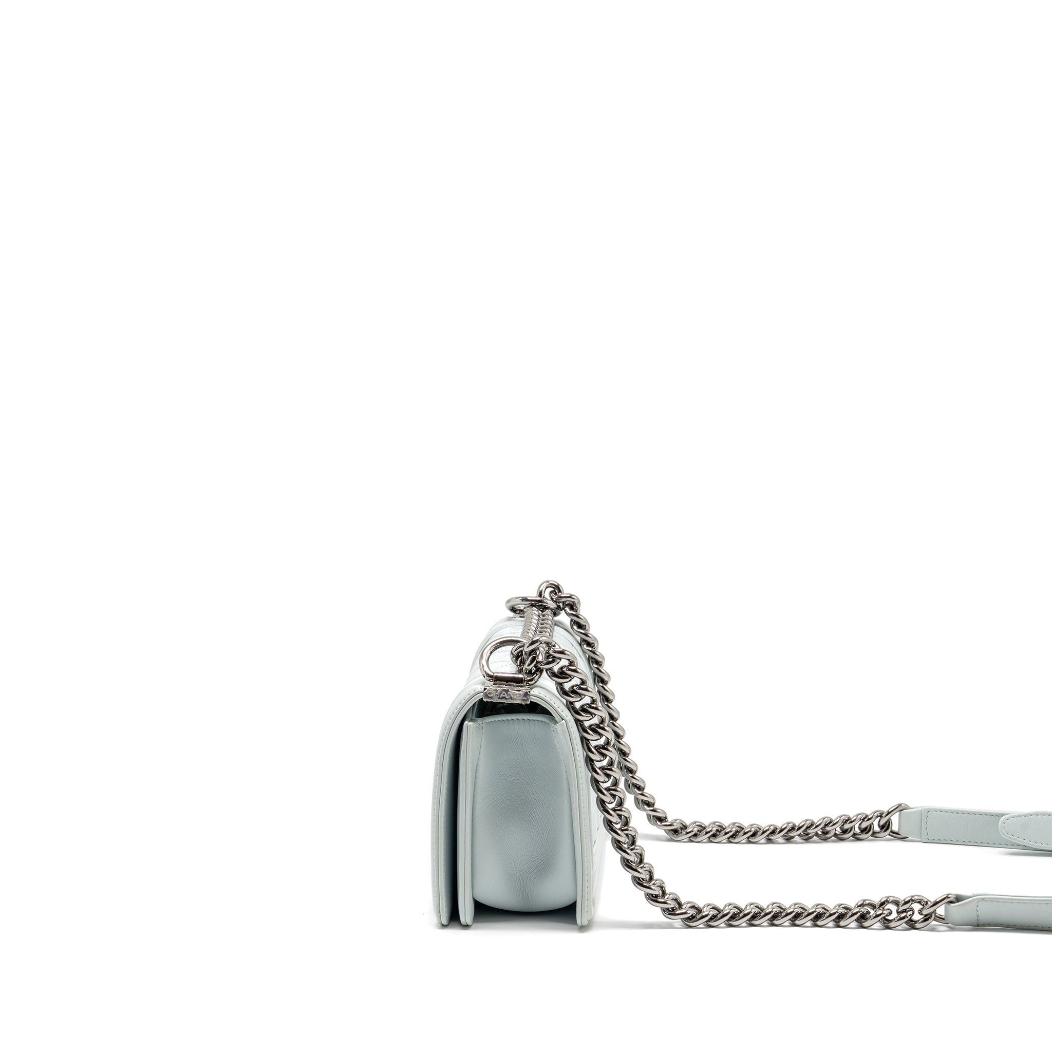 CHANEL SMALL BOY BAG CALFSKIN LIGHT BLUE SHW (MICROCHIP)