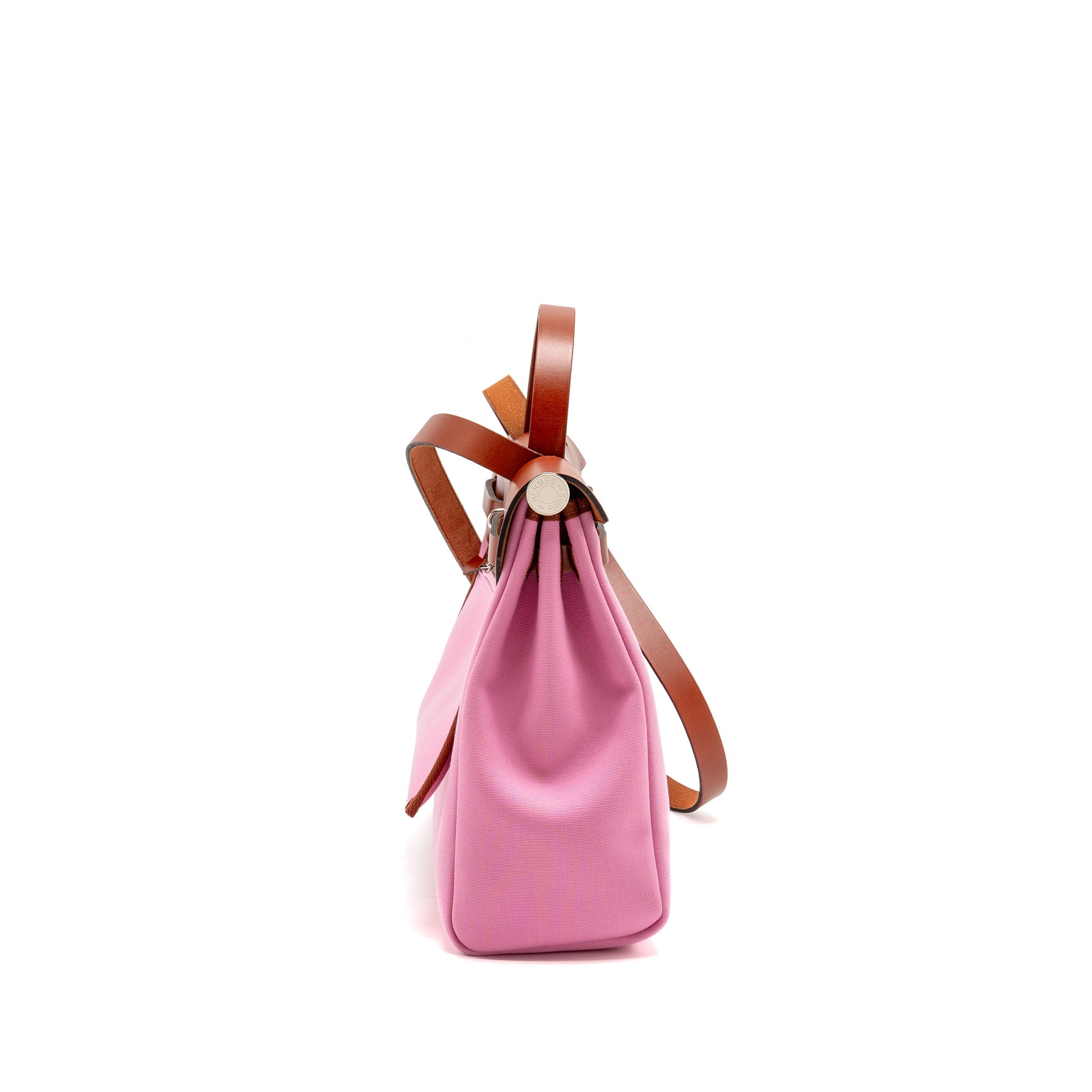 HERMES HERBAG 31 ZIP BAG CANVAS/HUNTER LEATHER PINK/CUIVRE SHW