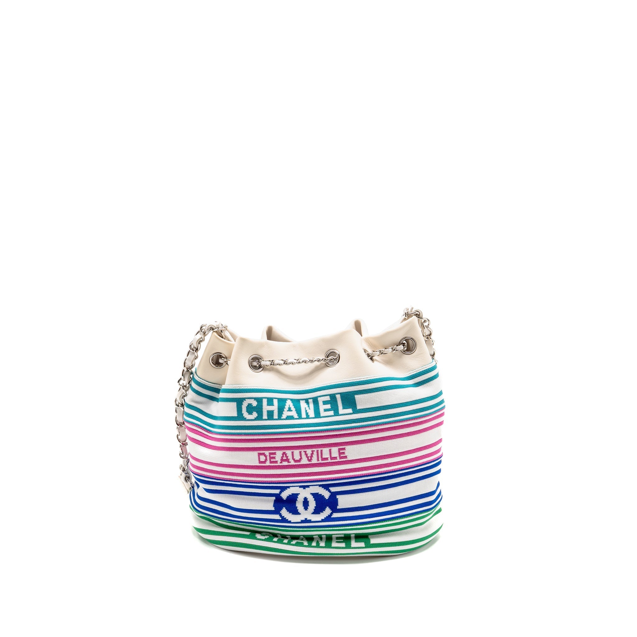 CHANEL VENICE BIARRITZ DRAWSTRING BUCKET BAG FABRIC/LAMBSKIN WHITE/MULTICOLOUR SHW