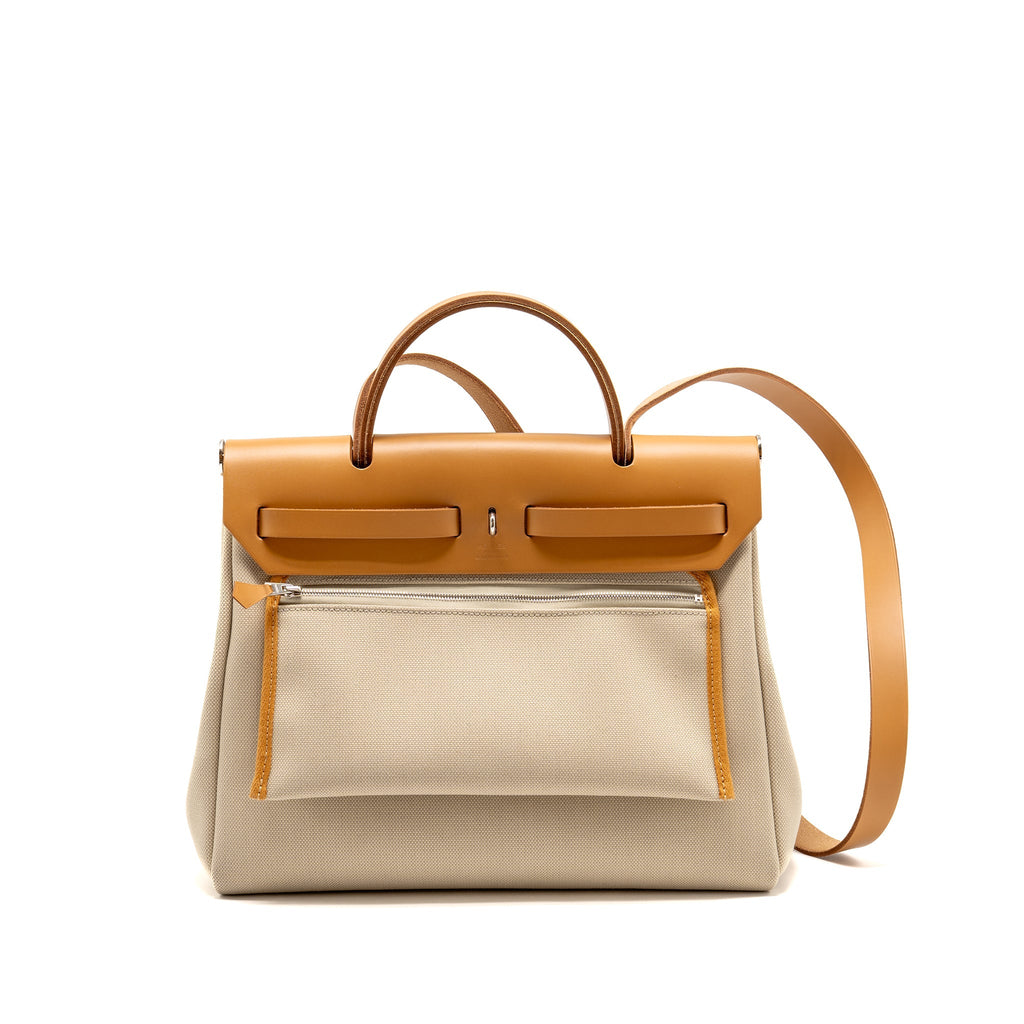 HERMES HERBAG 31 ZIP BAG CANVAS/HUNTER LEATHER BETON/NATA SHW