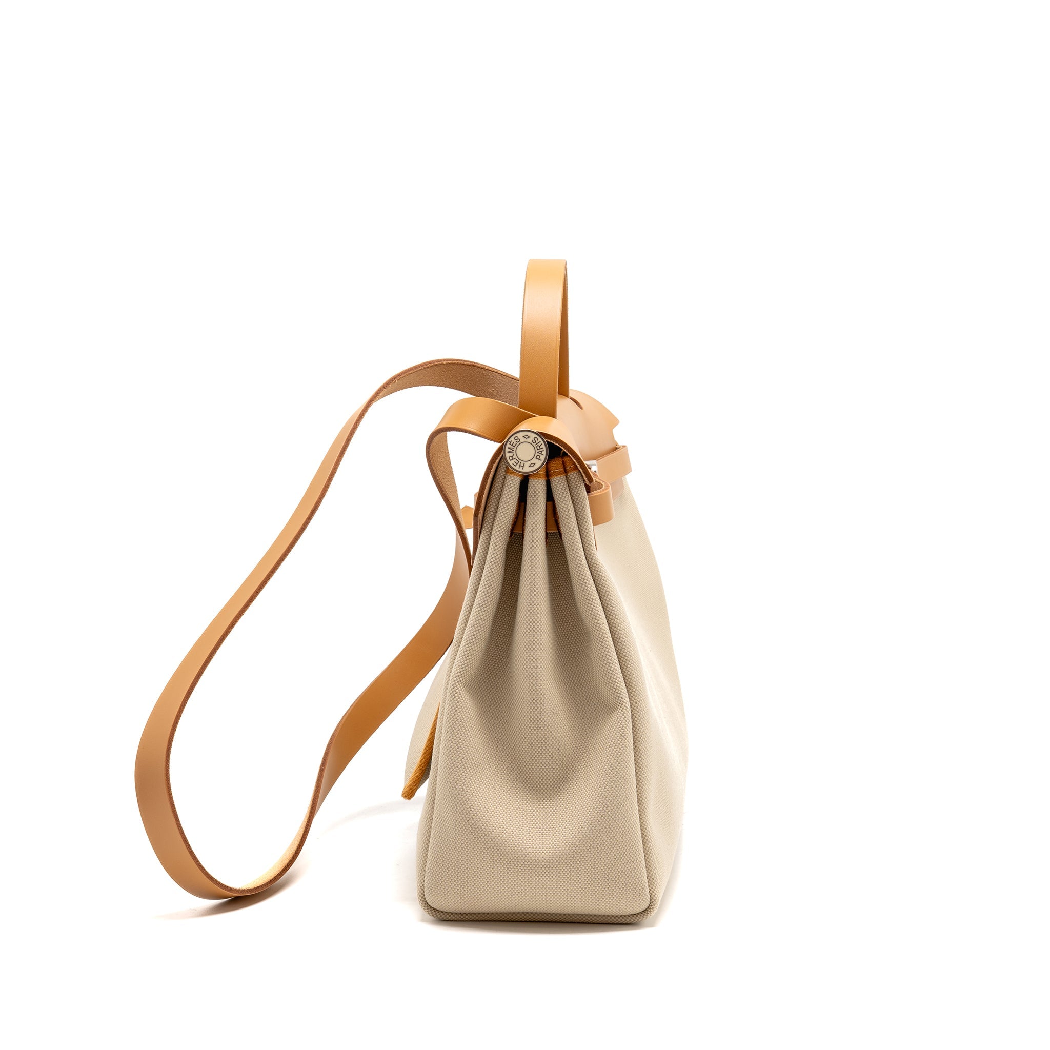 HERMES HERBAG 31 ZIP BAG CANVAS/HUNTER LEATHER BETON/NATA SHW