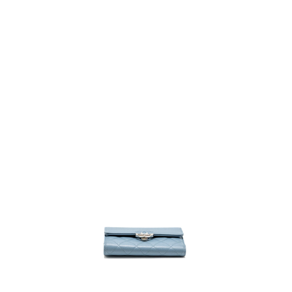 CHANEL QUILTED CC LOGO FLAP WALLET GRAINED CALFSKIN BLUE SHW