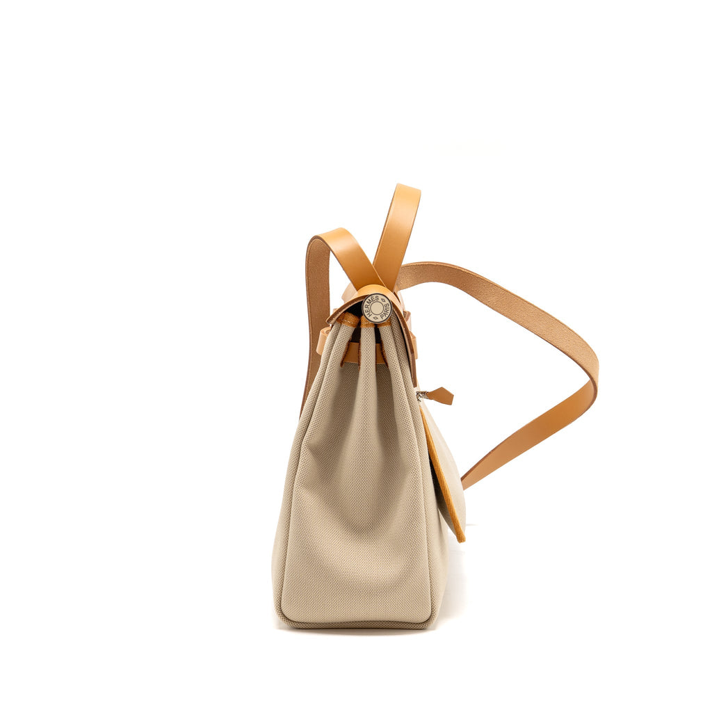 HERMES HERBAG 31 ZIP BAG CANVAS/HUNTER LEATHER BETON/NATA SHW