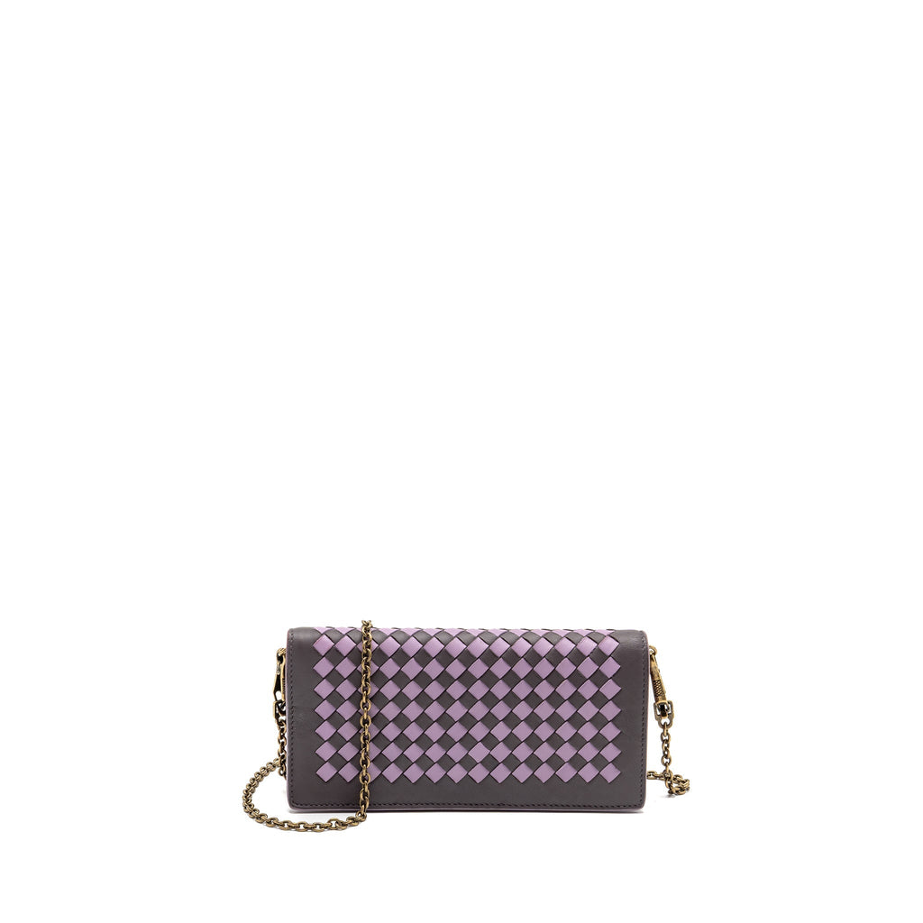 BOTTEGA VENETA INTRECCIATO WALLET ON CHAIN LEATHER PURPLE/GREY GHW
