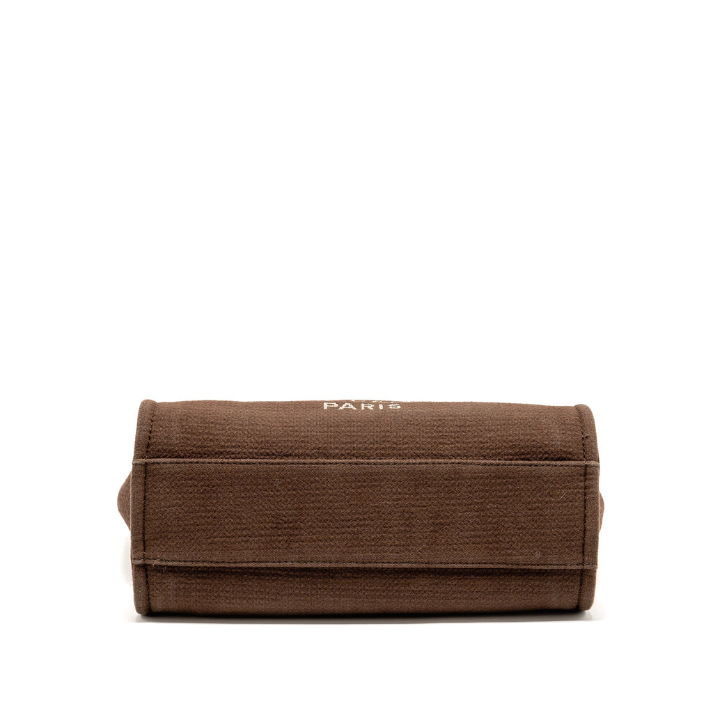 CHANEL DEAUVILLE TOTE BAG CANVAS DARK BROWN LGHW (MICROCHIP)