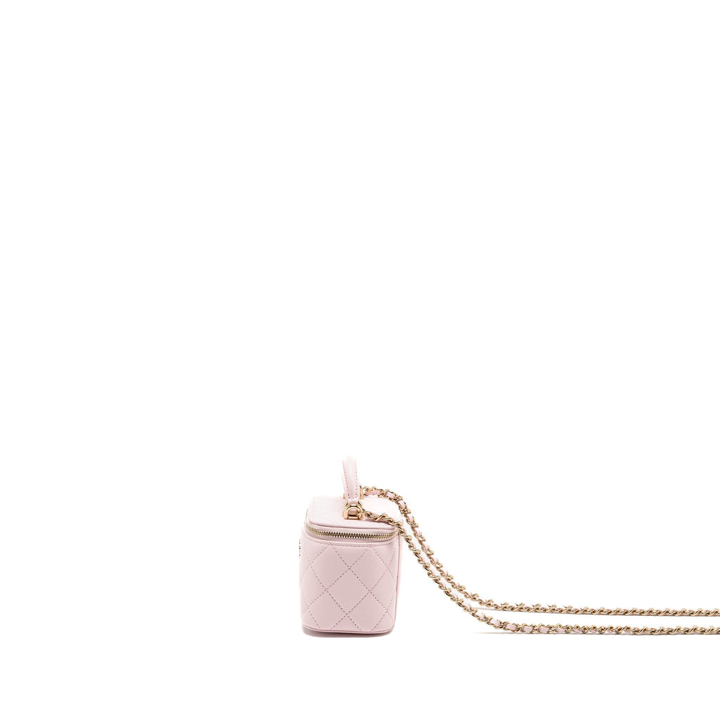 CHANEL TOP HANDLE MINI VANITY CASE WITH CHAIN LAMBSKIN LIGHT PINK LGHW