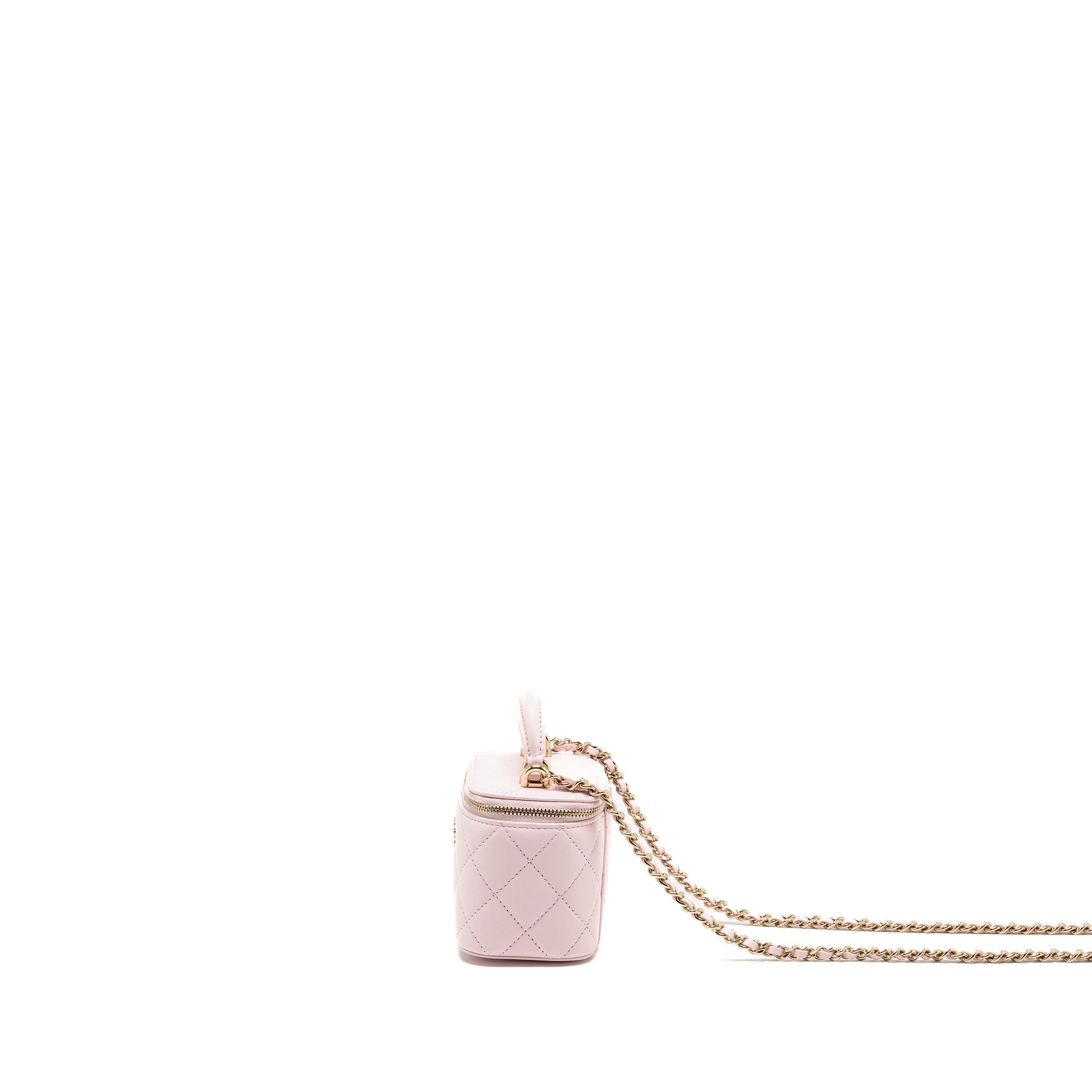 CHANEL TOP HANDLE MINI VANITY CASE WITH CHAIN LAMBSKIN LIGHT PINK LGHW