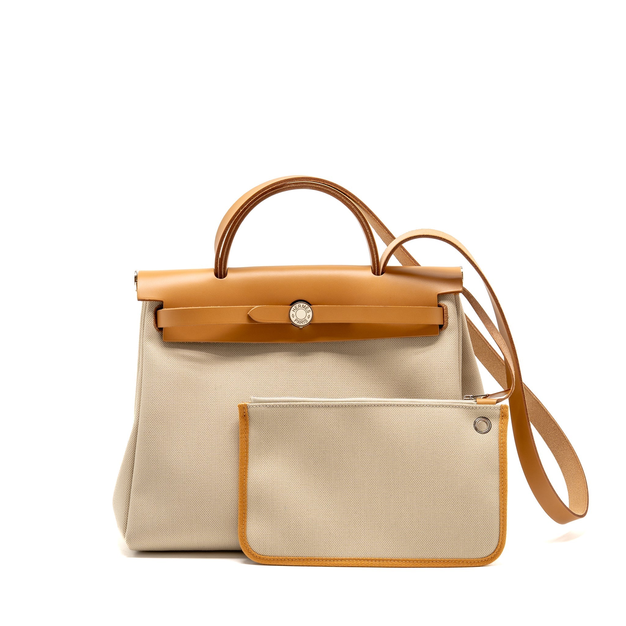 HERMES HERBAG 31 ZIP BAG CANVAS/HUNTER LEATHER BETON/NATA SHW