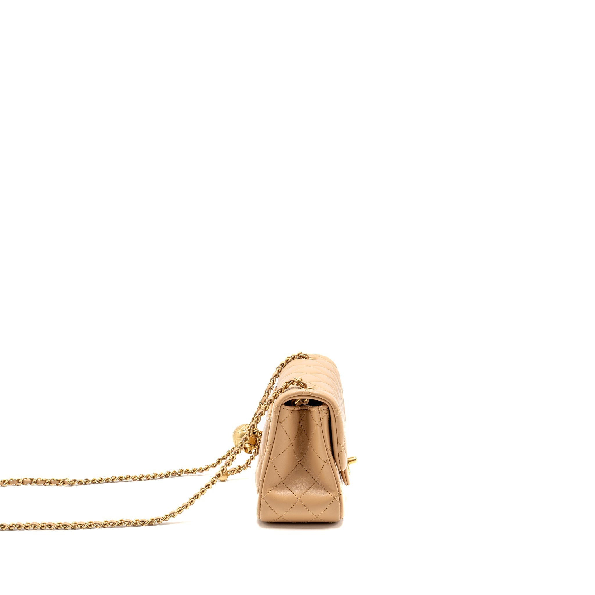 CHANEL PEARL CRUSH MINI SQUARE FLAP BAG LAMBSKIN BEIGE GHW (MICROCHIP)