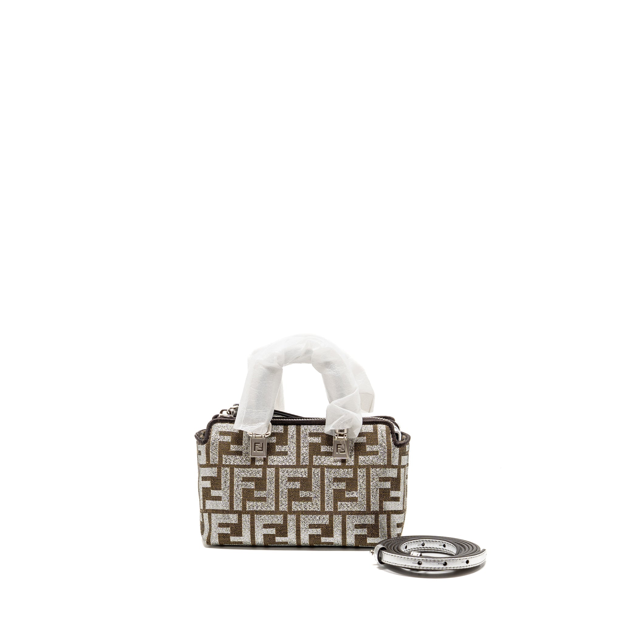 FENDI MINI BY THE WAY WITH HANDLE JACQUARD FF CANVAS/CALFSKIN SILVER/BROWN SHW
