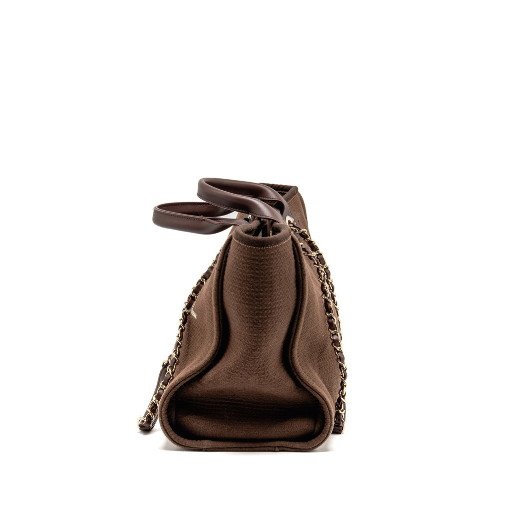 CHANEL DEAUVILLE TOTE BAG CANVAS DARK BROWN LGHW (MICROCHIP)