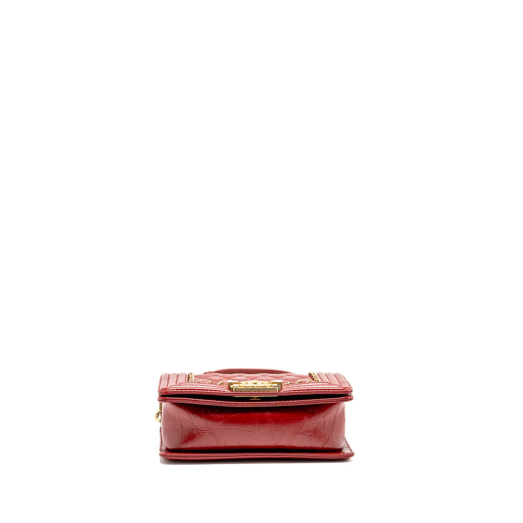 CHANEL SMALL JACKET BOY BAG AGED CALFSKIN RED GHW