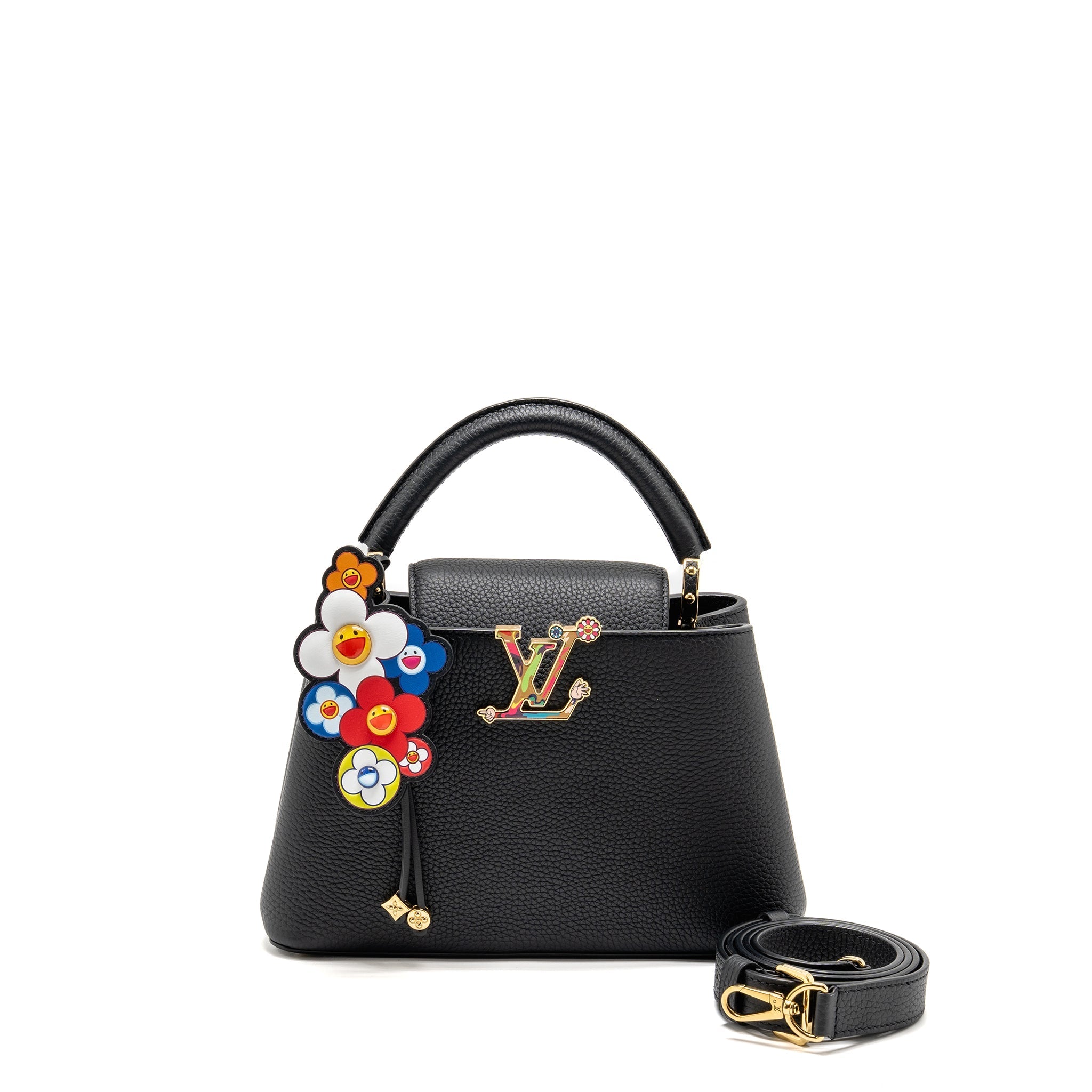 LOUIS VUITTON MURAKAMI LIMITED EDITION CAPUCINES BB TAURILLON LEATHER BLACK GHW
