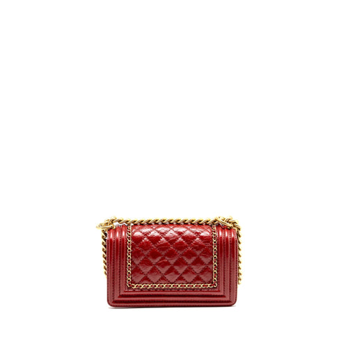 CHANEL SMALL JACKET BOY BAG AGED CALFSKIN RED GHW
