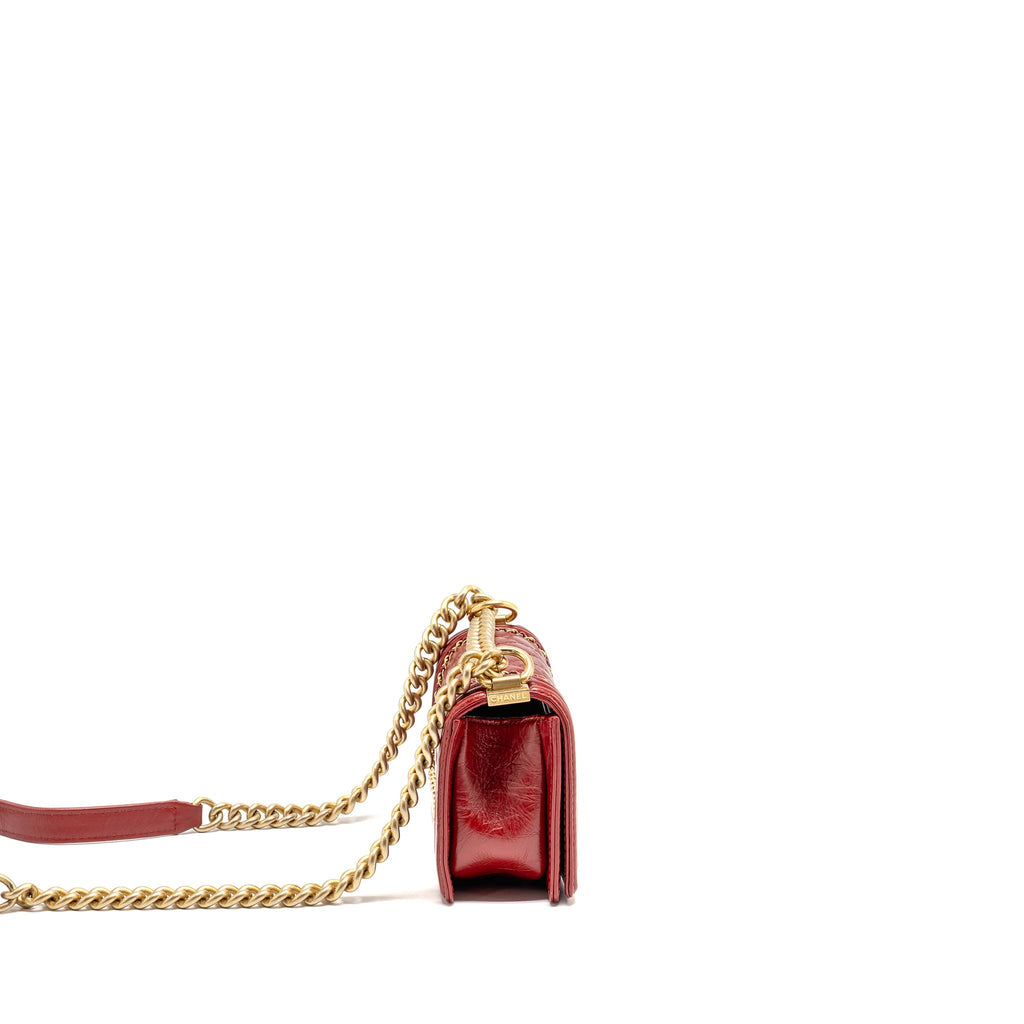 CHANEL SMALL JACKET BOY BAG AGED CALFSKIN RED GHW