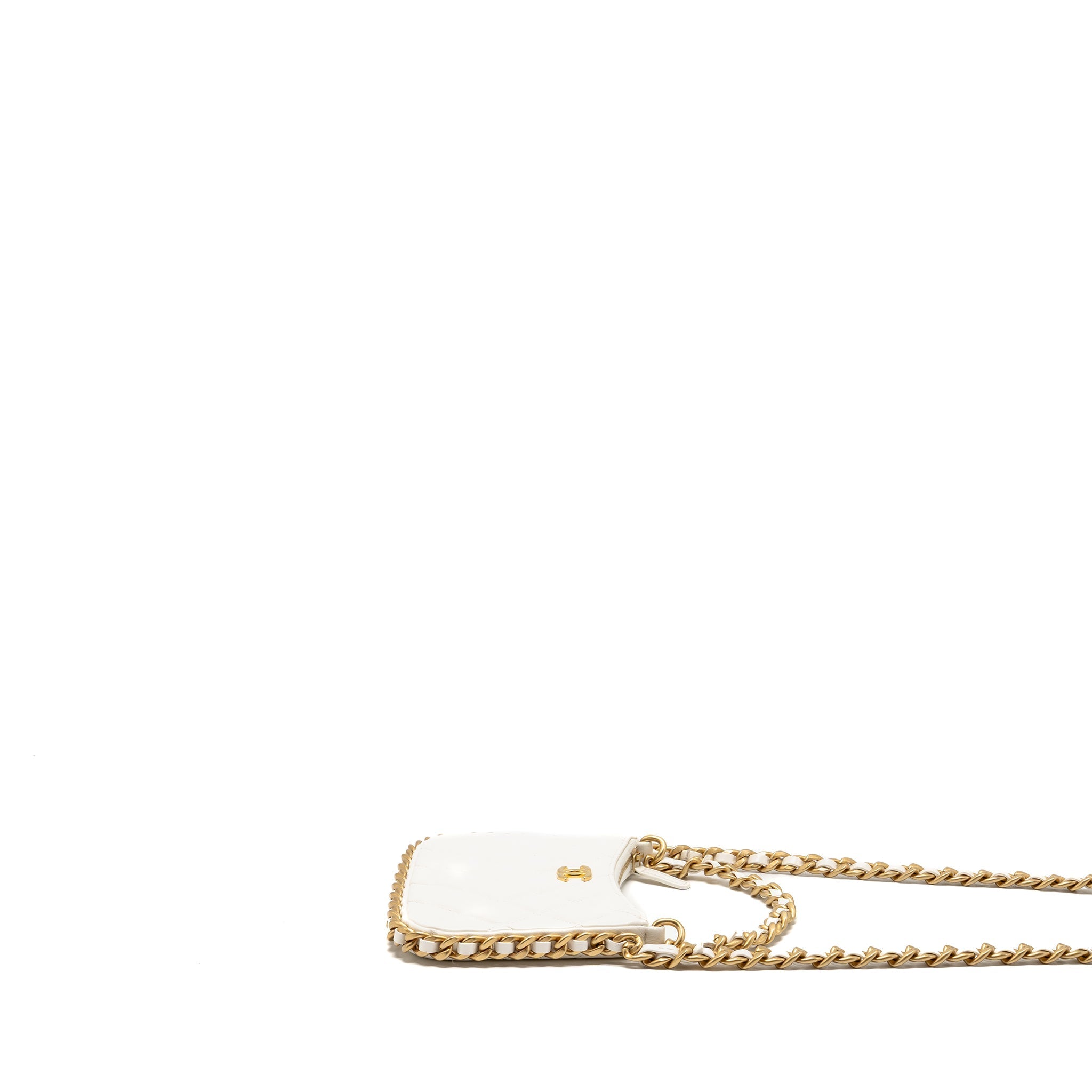 CHANEL QUILTED CC PURSE WITH CHAIN SHINY CRUMPLED LAMBSKIN WHITE GHW (MICROCHIP)