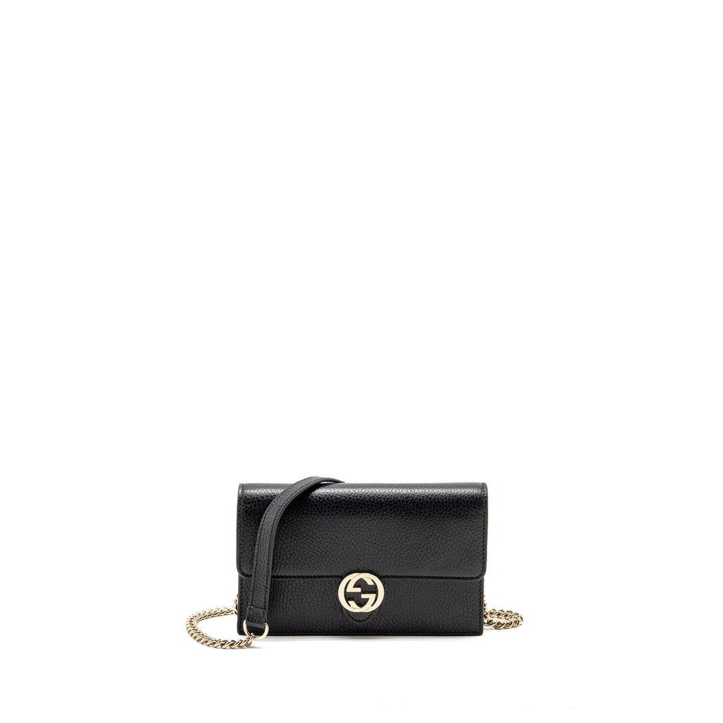 GUCCI INTERLOCKING CHAIN WALLET CALFSKIN BLACK GHW